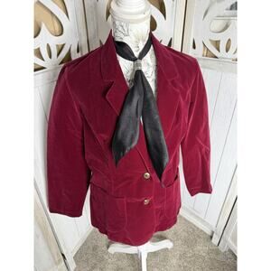 Vintage 70s NPC Fashions Red Burgundy Velvet Button Blazer & Neck Tie Medium